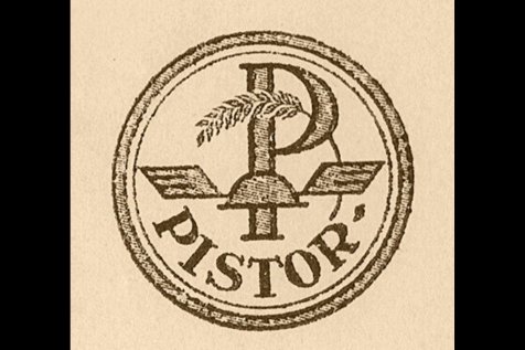 Erstes Pistor Logo mit Getreideähre und geflügeltem Helm