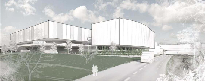 Grobe Visualisierung der zwei geplanten, neuen Gebäude am Pistor Hauptsitz.
