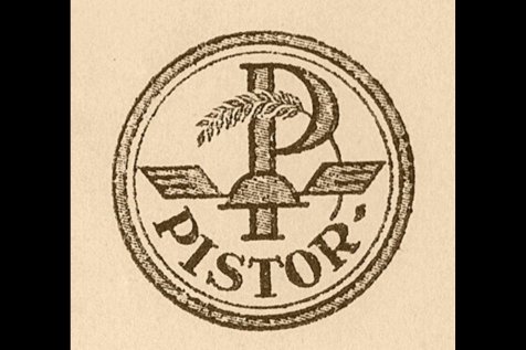 Erstes Pistor Logo mit Getreideähre und geflügeltem Helm